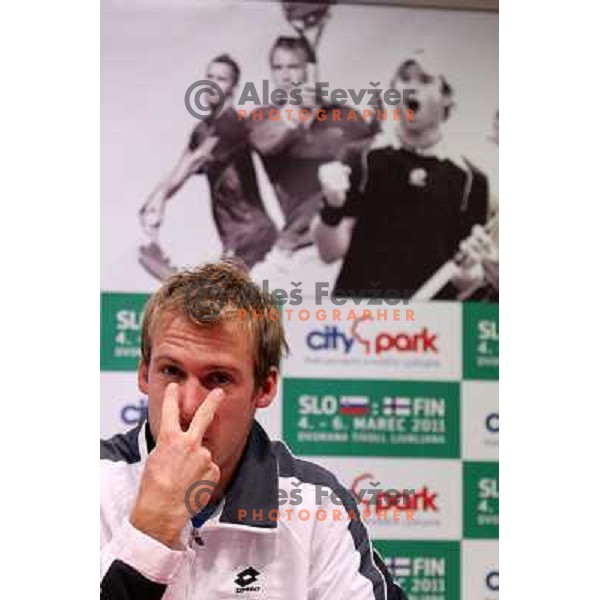 Grega Zemlja of Slovenia team during press conference before Davis Cup match Slovenia- Finnland in Hala Tivoli, Ljubljana, Slovenia on March 1, 2011 