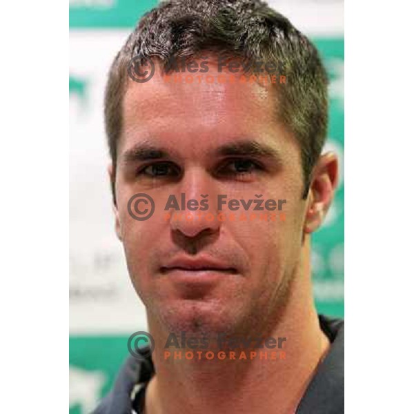 Luka Gregorc of Slovenia team during press conference before Davis Cup match Slovenia- Finnland in Hala Tivoli, Ljubljana, Slovenia on March 1, 2011 