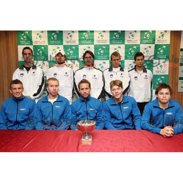 Team of Slovenia and team of Finnland at offical draw for Davis Cup match, Hala Tivoli, Ljubljana, Slovenia on March 3, 2011 