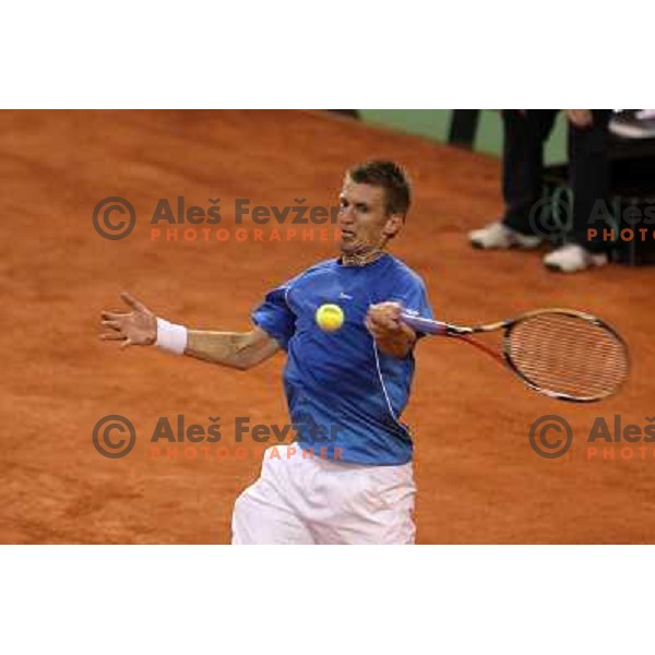 Jarkko Nieminen of Finnland in action during singles match at day 1 of Davis Cup match Slovenia- Finnland , played in Hala Tivoli, Ljubljana, Slovenia on March 4, 2011 