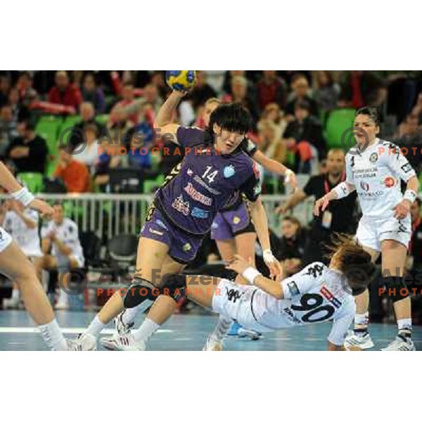 Ljudmila Bodnieva in action at the handball game RK Krim Mercator Ljubljana - Buducnost Podgorica, played in the Women\'s EHF Champions league main round, 04.03.2011 , Stozice Arena, Ljubljana, 