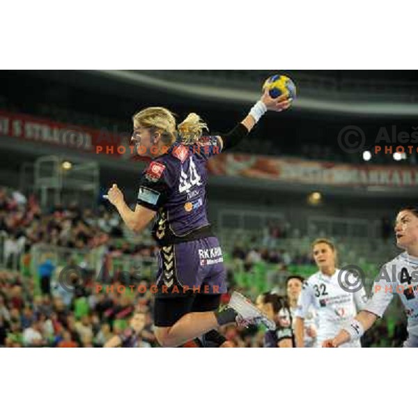 Maja Zrnec in action at the handball game RK Krim Mercator Ljubljana - Buducnost Podgorica, played in the Women\'s EHF Champions league main round, 04.03.2011 , Stozice Arena, Ljubljana, 