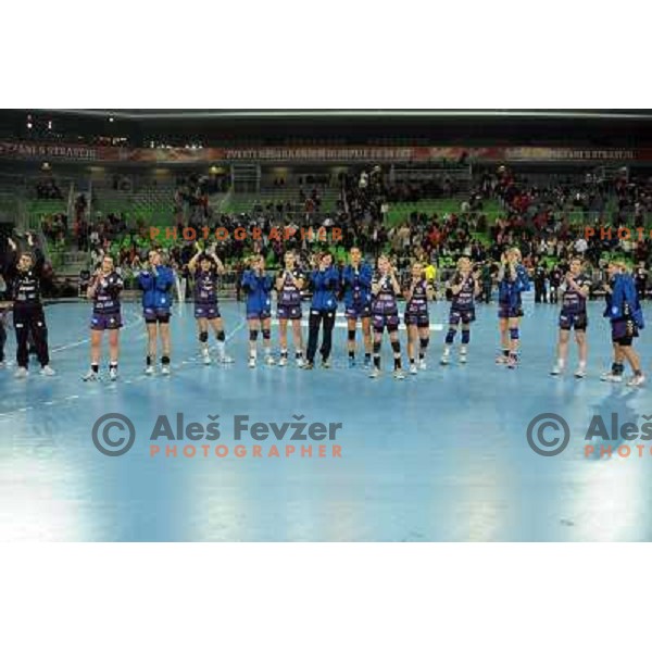 Krim in action at the handball game RK Krim Mercator Ljubljana - Buducnost Podgorica, played in the Women\'s EHF Champions league main round, 04.03.2011 , Stozice Arena, Ljubljana, 