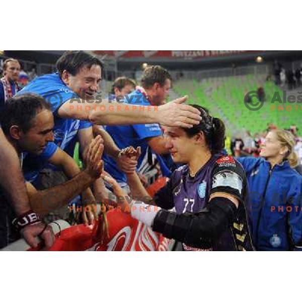 Andrea Lekic and Krim Fans in action at the handball game RK Krim Mercator Ljubljana - Buducnost Podgorica, played in the Women\'s EHF Champions league main round, 04.03.2011 , Stozice Arena, Ljubljana, 