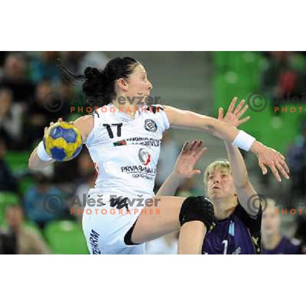Bojana Popovic, Marina Vergelyuk in action at the handball game RK Krim Mercator Ljubljana - Buducnost Podgorica, played in the Women\'s EHF Champions league main round, 04.03.2011 , Stozice Arena, Ljubljana, 