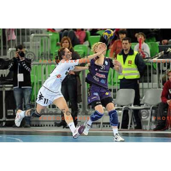 Olga Ceckova in action at the handball game RK Krim Mercator Ljubljana - Buducnost Podgorica, played in the Women\'s EHF Champions league main round, 04.03.2011 , Stozice Arena, Ljubljana, 