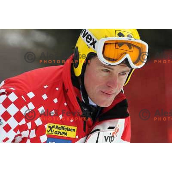 Ivica Kostelic of Croatia during course inspection before start of the first run of Audi FIS World Cup giant slalom race for 50. Vitranc Cup in Kranjska Gora, Slovenia in March 5, 2011 