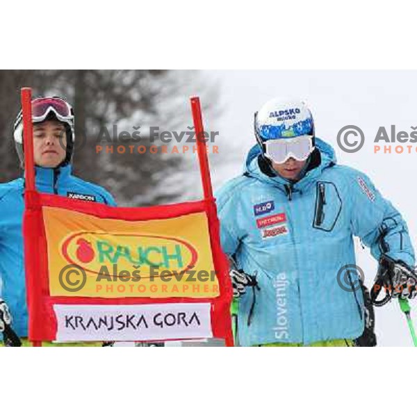 Miha Kuerner and Matic Skube of Slovenia during course inspection before start of the first run of Audi FIS World Cup giant slalom race for 50. Vitranc Cup in Kranjska Gora, Slovenia in March 5, 2011 
