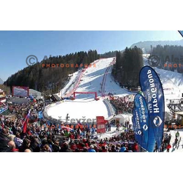  Fans in the finish area during second run of Audi FIS World Cup Giant Slalom for 50 Vitranc Cup in Kranjska Gora, Slovenia on March 5, 2011 