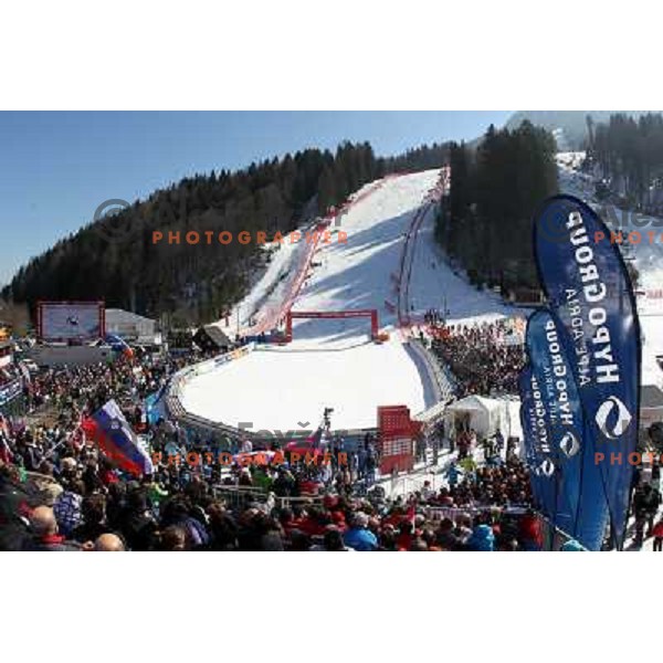  Fans in the finish area during second run of Audi FIS World Cup Giant Slalom for 50 Vitranc Cup in Kranjska Gora, Slovenia on March 5, 2011 