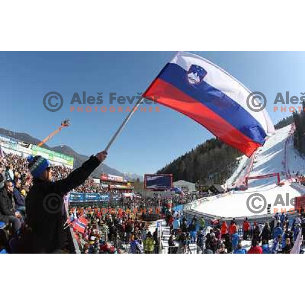  Fans in the finish area during second run of Audi FIS World Cup Giant Slalom for 50 Vitranc Cup in Kranjska Gora, Slovenia on March 5, 2011 