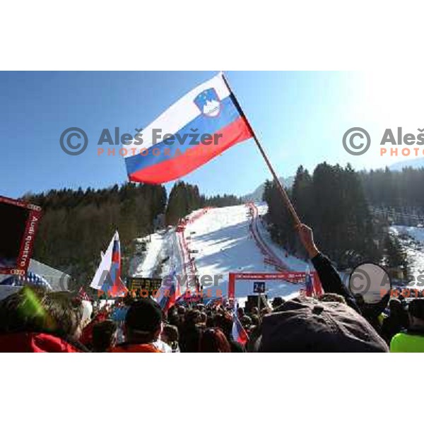  Fans in the finish area during second run of Audi FIS World Cup Giant Slalom for 50 Vitranc Cup in Kranjska Gora, Slovenia on March 5, 2011 