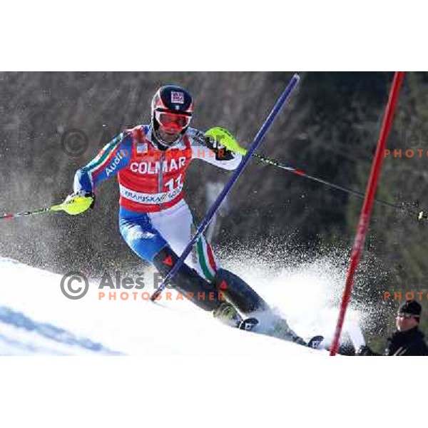 Christian Deville Skiing in the first run of Audi FIS World Cup Slalom for 50. Vitranc Cup in Kranjska Gora, Slovenia on March 6, 2011 