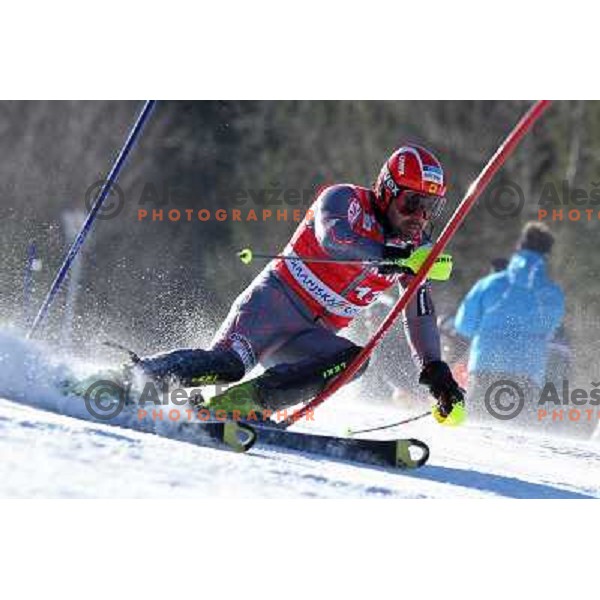 Julien Cousineau Skiing in the first run of Audi FIS World Cup Slalom for 50. Vitranc Cup in Kranjska Gora, Slovenia on March 6, 2011 