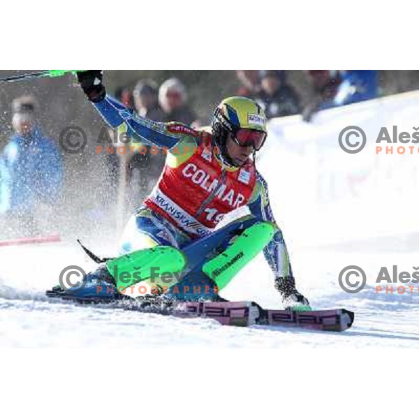 Mitja Valencic Skiing in the first run of Audi FIS World Cup Slalom for 50. Vitranc Cup in Kranjska Gora, Slovenia on March 6, 2011 