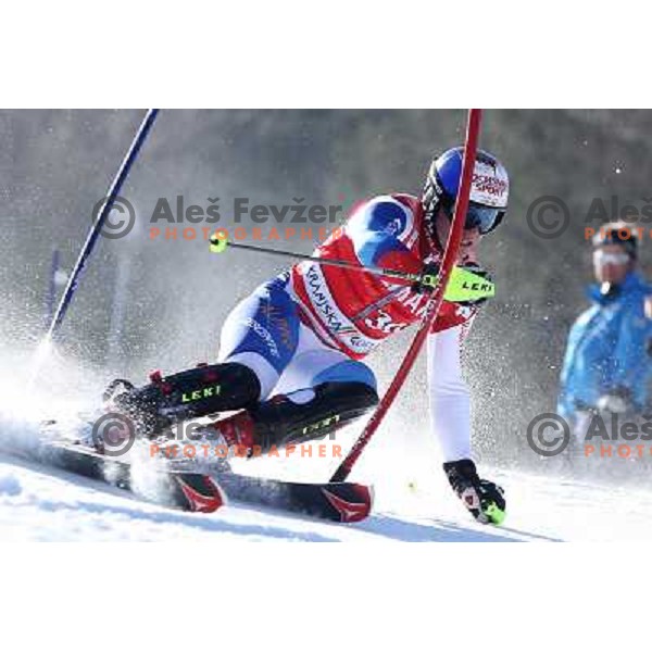 JUstin Murisier Skiing in the first run of Audi FIS World Cup Slalom for 50. Vitranc Cup in Kranjska Gora, Slovenia on March 6, 2011 
