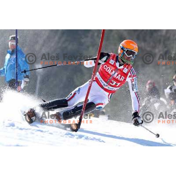 Maxime Tissot Skiing in the first run of Audi FIS World Cup Slalom for 50. Vitranc Cup in Kranjska Gora, Slovenia on March 6, 2011 