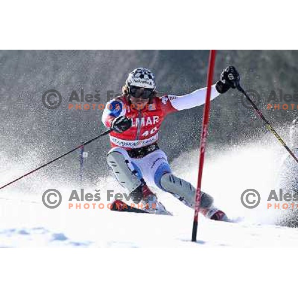 Marc Berthod Skiing in the first run of Audi FIS World Cup Slalom for 50. Vitranc Cup in Kranjska Gora, Slovenia on March 6, 2011 
