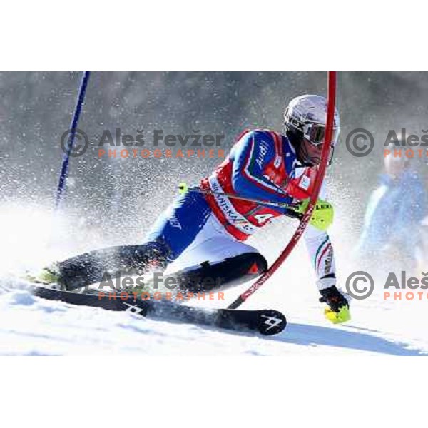 Stefano Gross Skiing in the first run of Audi FIS World Cup Slalom for 50. Vitranc Cup in Kranjska Gora, Slovenia on March 6, 2011 