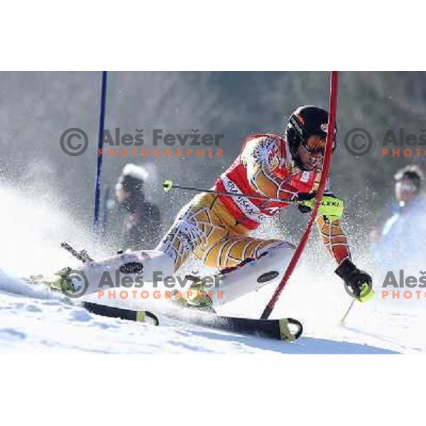 Patrick Biggs Skiing in the first run of Audi FIS World Cup Slalom for 50. Vitranc Cup in Kranjska Gora, Slovenia on March 6, 2011 
