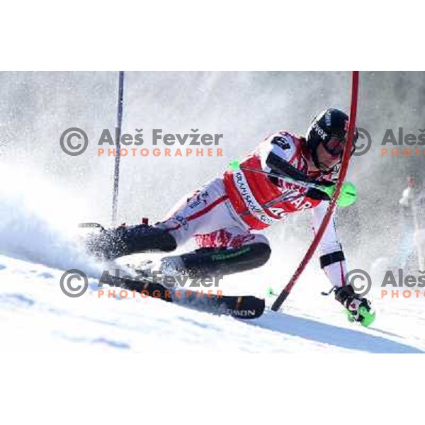 Marc Digruber Skiing in the first run of Audi FIS World Cup Slalom for 50. Vitranc Cup in Kranjska Gora, Slovenia on March 6, 2011 