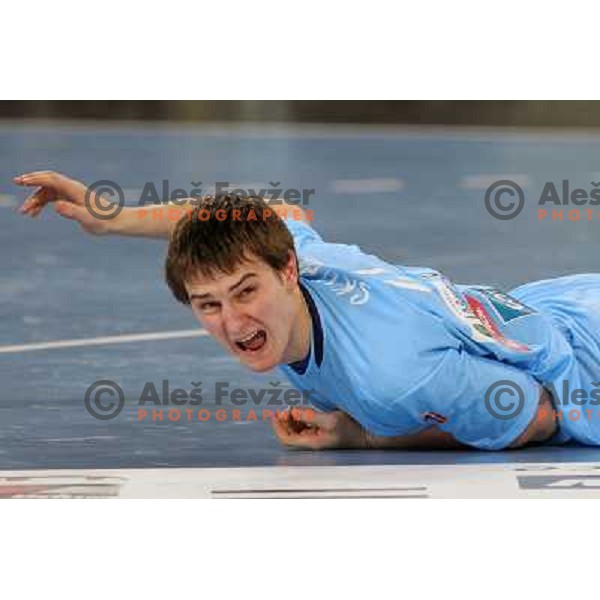 Sebastian Skube of Slovenia in action during handball match Slovenia-Poland in first leg of qualification for EHF Handball Euro 2012, played in front of 12.000 spectators in Stozice, Ljubljana, Slovenia on march 9, 2011 