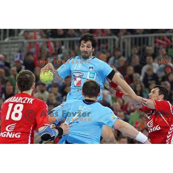 David Spiler of Slovenia in action during handball match Slovenia-Poland in first leg of qualification for EHF Handball Euro 2012, played in front of 12.000 spectators in Stozice, Ljubljana, Slovenia on march 9, 2011 