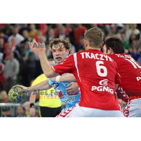  Uros Zorman of Slovenia in action during handball match Slovenia-Poland in first leg of qualification for EHF Handball Euro 2012, played in front of 12.000 spectators in Stozice, Ljubljana, Slovenia on march 9, 2011 