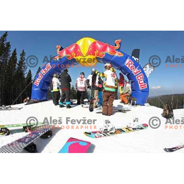 Action during Snowboard FIS Europa Cup Big Air competition at Rogla Ski Resort, Slovenia on March 12, 2011 