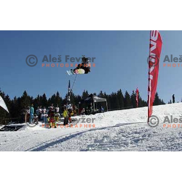 Action during Snowboard FIS Europa Cup Big Air competition at Rogla Ski Resort, Slovenia on March 12, 2011 