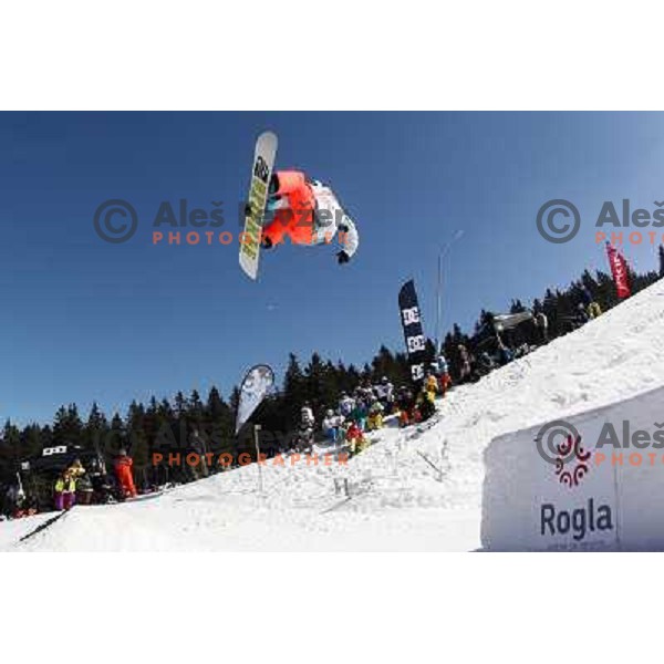 Action during Snowboard FIS Europa Cup Big Air competition at Rogla Ski Resort, Slovenia on March 12, 2011 