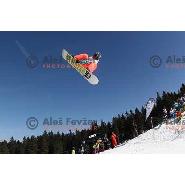 Action during Snowboard FIS Europa Cup Big Air competition at Rogla Ski Resort, Slovenia on March 12, 2011 