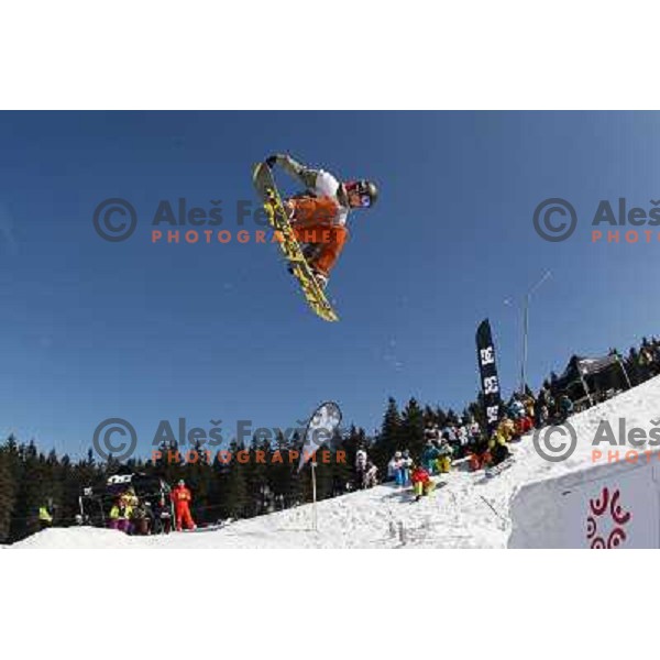 Action during Snowboard FIS Europa Cup Big Air competition at Rogla Ski Resort, Slovenia on March 12, 2011 