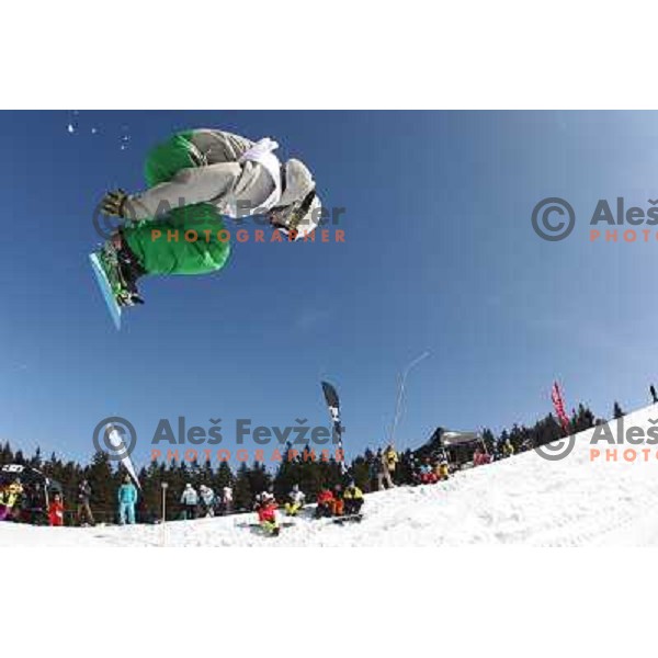 Action during Snowboard FIS Europa Cup Big Air competition at Rogla Ski Resort, Slovenia on March 12, 2011 