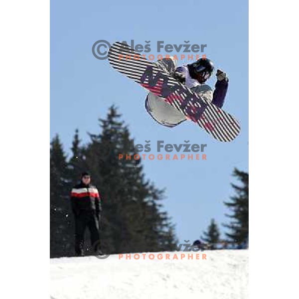 Action during Snowboard FIS Europa Cup Big Air competition at Rogla Ski Resort, Slovenia on March 12, 2011 