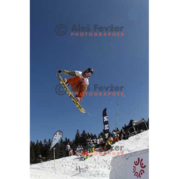 Action during Snowboard FIS Europa Cup Big Air competition at Rogla Ski Resort, Slovenia on March 12, 2011 
