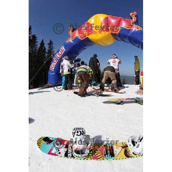 Action during Snowboard FIS Europa Cup Big Air competition at Rogla Ski Resort, Slovenia on March 12, 2011 