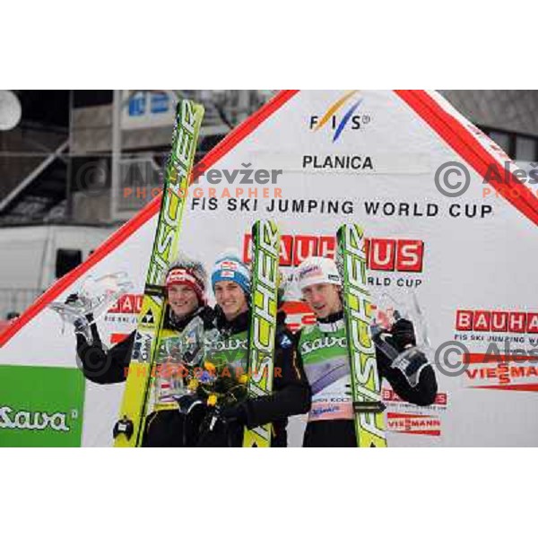Morgenstern, Koch, Schilenenzauer (L-R) during Fis World Cup Ski Jumping Final in Planica, March 18th 