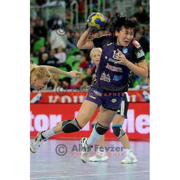 Ljudmila Bodnieva in action at the handball game RK Krim Mercator Ljubljana - Oltchim Valcea, played in the Women\'s EHF Champions league main round, 19.03.2011 , Stozice Arena, Ljubljana, 
