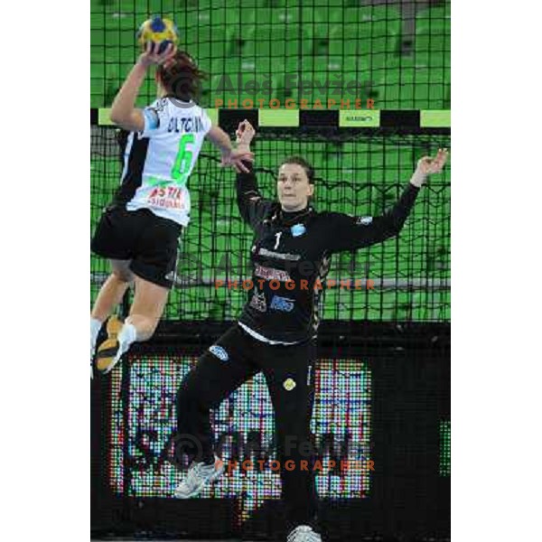 Jelena Grubisic in action at the handball game RK Krim Mercator Ljubljana - Oltchim Valcea, played in the Women\'s EHF Champions league main round, 19.03.2011 , Stozice Arena, Ljubljana, 