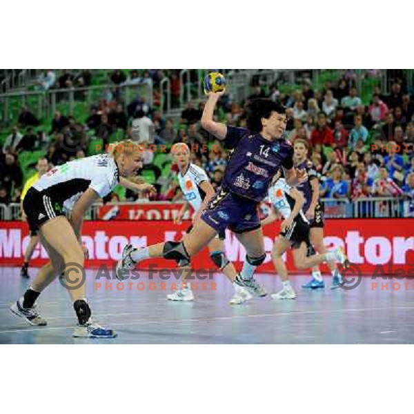Ljudmila Bodnieva in action at the handball game RK Krim Mercator Ljubljana - Oltchim Valcea, played in the Women\'s EHF Champions league main round, 19.03.2011 , Stozice Arena, Ljubljana, 