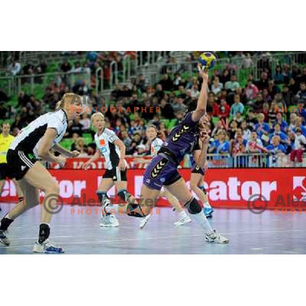 Ljudmila Bodnieva in action at the handball game RK Krim Mercator Ljubljana - Oltchim Valcea, played in the Women\'s EHF Champions league main round, 19.03.2011 , Stozice Arena, Ljubljana, 