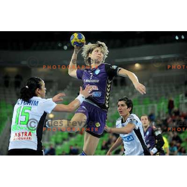 Marina Vergelyuk in action at the handball game RK Krim Mercator Ljubljana - Oltchim Valcea, played in the Women\'s EHF Champions league main round, 19.03.2011 , Stozice Arena, Ljubljana, 