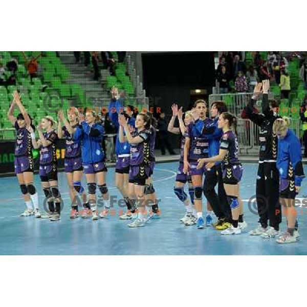 Krim in action at the handball game RK Krim Mercator Ljubljana - Oltchim Valcea, played in the Women\'s EHF Champions league main round, 19.03.2011 , Stozice Arena, Ljubljana, 