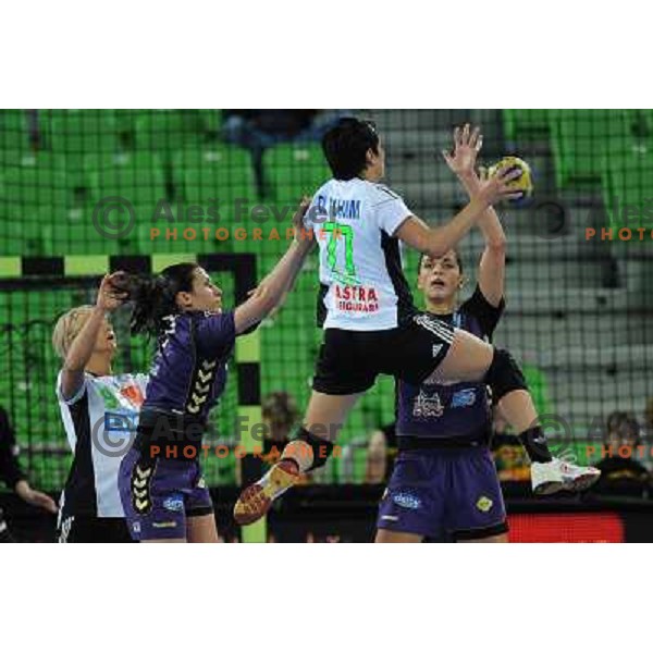 Andrea Lekic, Andrea Penezic in action at the handball game RK Krim Mercator Ljubljana - Oltchim Valcea, played in the Women\'s EHF Champions league main round, 19.03.2011 , Stozice Arena, Ljubljana, 