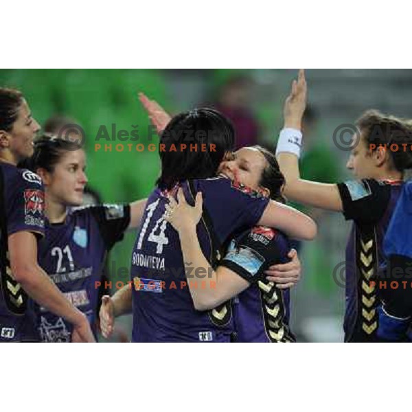 Ljudima Bodnieva, Arianne Grosman in action at the handball game RK Krim Mercator Ljubljana - Oltchim Valcea, played in the Women\'s EHF Champions league main round, 19.03.2011 , Stozice Arena, Ljubljana, 