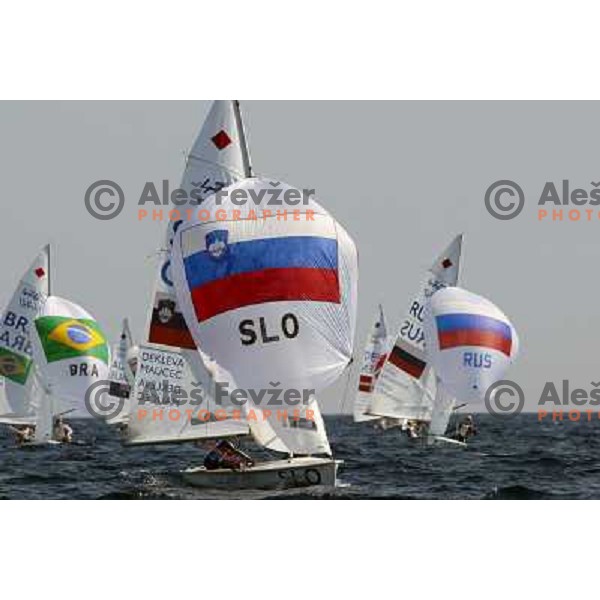 Vesna Dekleva and Klara Maucec of Slovenia competing in 470 in sailing during summer Olympic games in Athens 2004, Greece 
