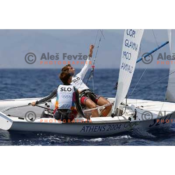 Tomaz Copi and Mitja Glavina of Slovenia competing in 470 in sailing during summer Olympic games in Athens 2004, Greece 