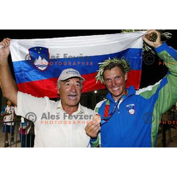 Janko Kosmina and Vasilij Zbogar of Slovenia won bronze Olympic medal in laser class in sailing during summer Olympic games in Athens on August 22,2004, Greece 