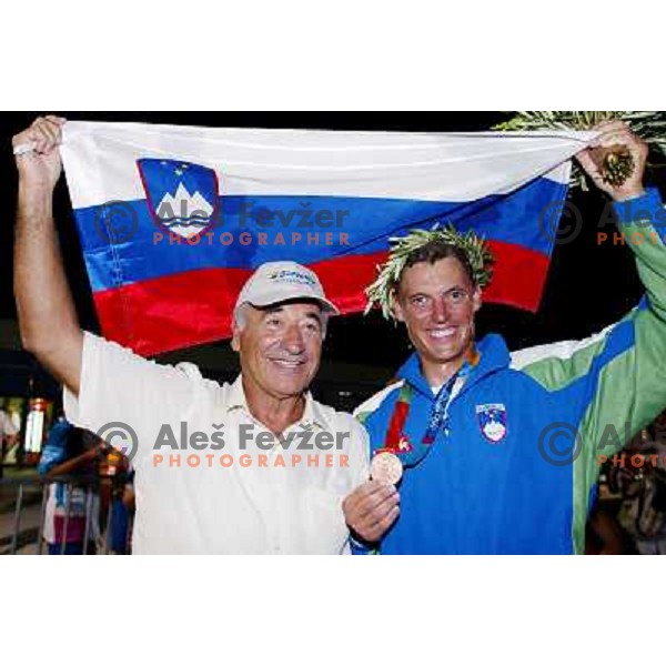 Janko Kosmina and Vasilij Zbogar of Slovenia who won bronze Olympic medal in laser class in sailing during summer Olympic games in Athens on August 22,2004, Greece 